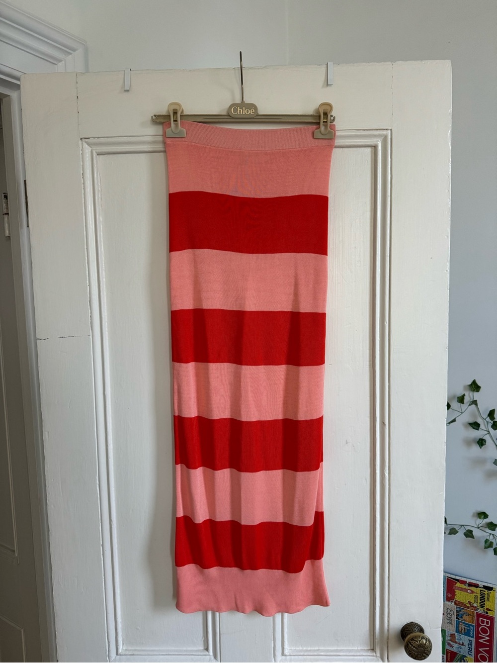 Zimmermann Pink and Red Striped Knit Midi Skirt